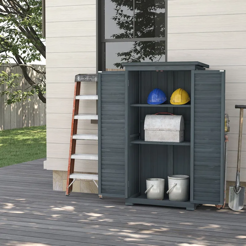 Outsunny Wooden Garden Storage Shed, 3 Shelves Tool Cabinet in Grey Grey