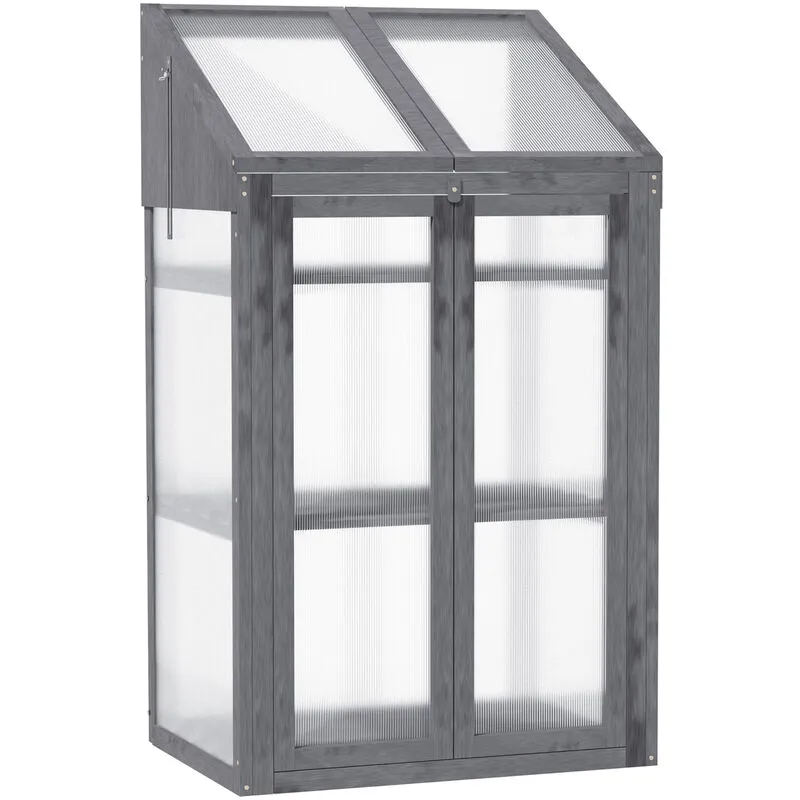 Outsunny - Wooden Greenhouse Cold Frame Grow House w/ Double Door for Flower Grey
