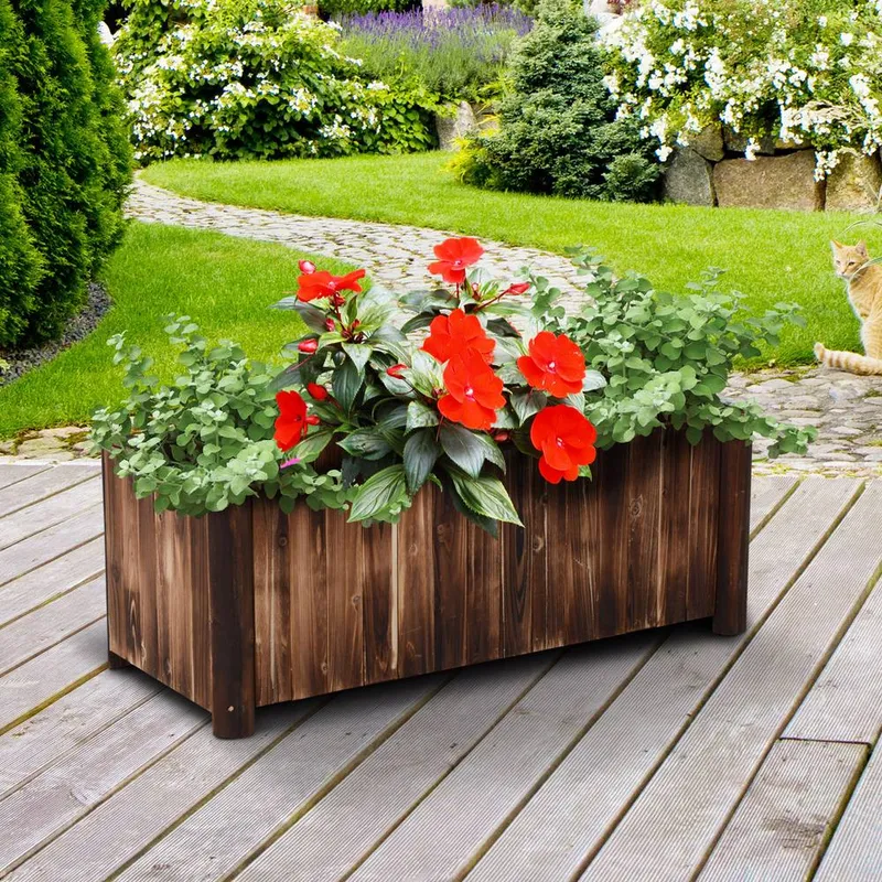Outsunny Wooden Raised Garden Bed with Drainage Gaps in Brown Brown