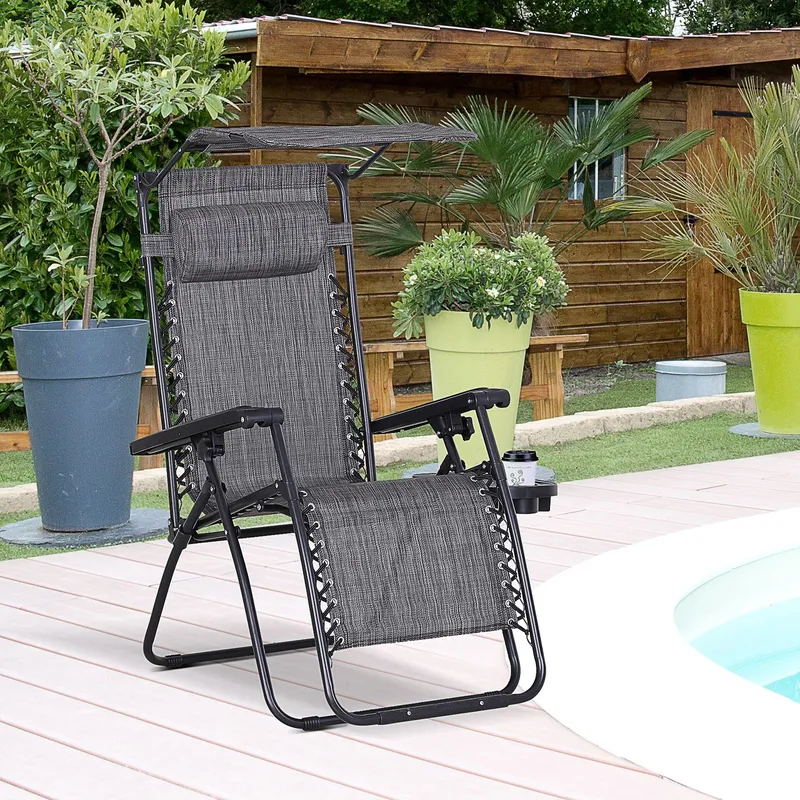 Outsunny Zero Gravity Chair Adjustable Patio Lounge w/ Cup Holder in Grey Grey