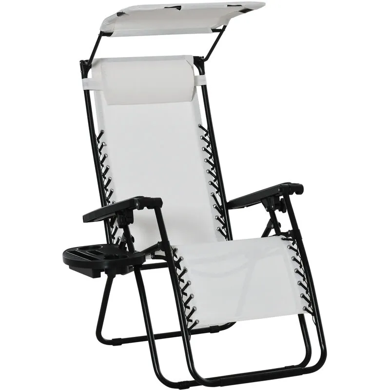 Outsunny Zero Gravity Chair Adjustable Patio Lounge w/ Cup Holder White