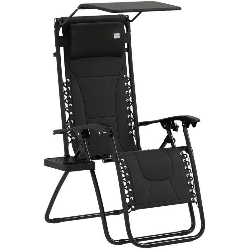 Outsunny - Zero Gravity Lounger Chair, Folding Camping Reclining Chair Black