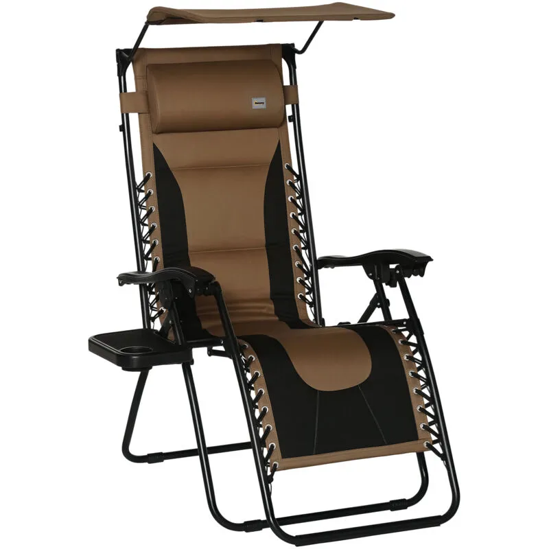 Outsunny - Zero Gravity Lounger Chair, Folding Camping Reclining Chair Brown