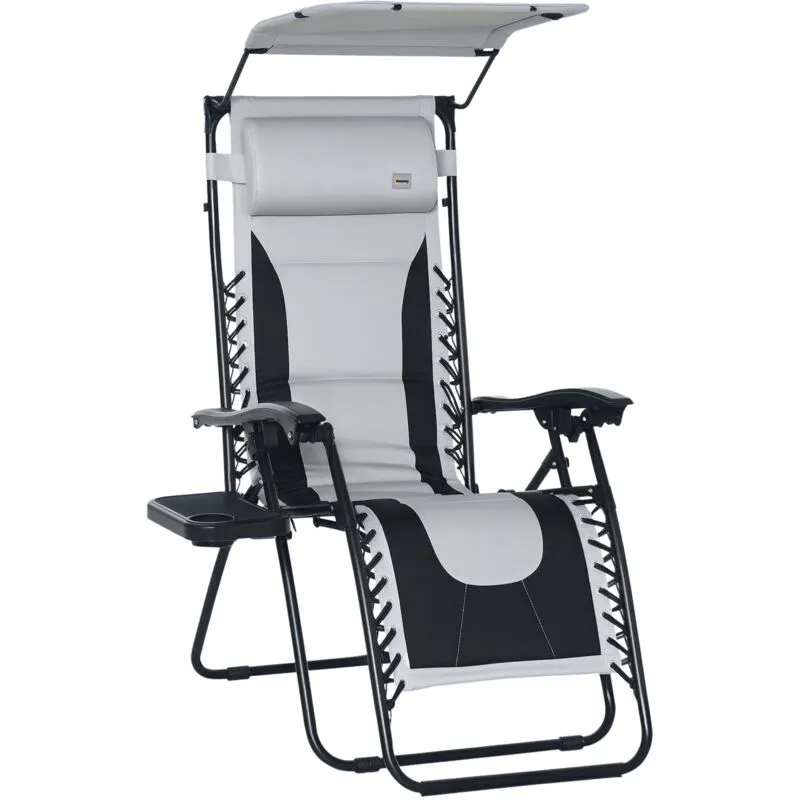 Outsunny - Zero Gravity Lounger Chair, Folding Camping Reclining Chair Grey
