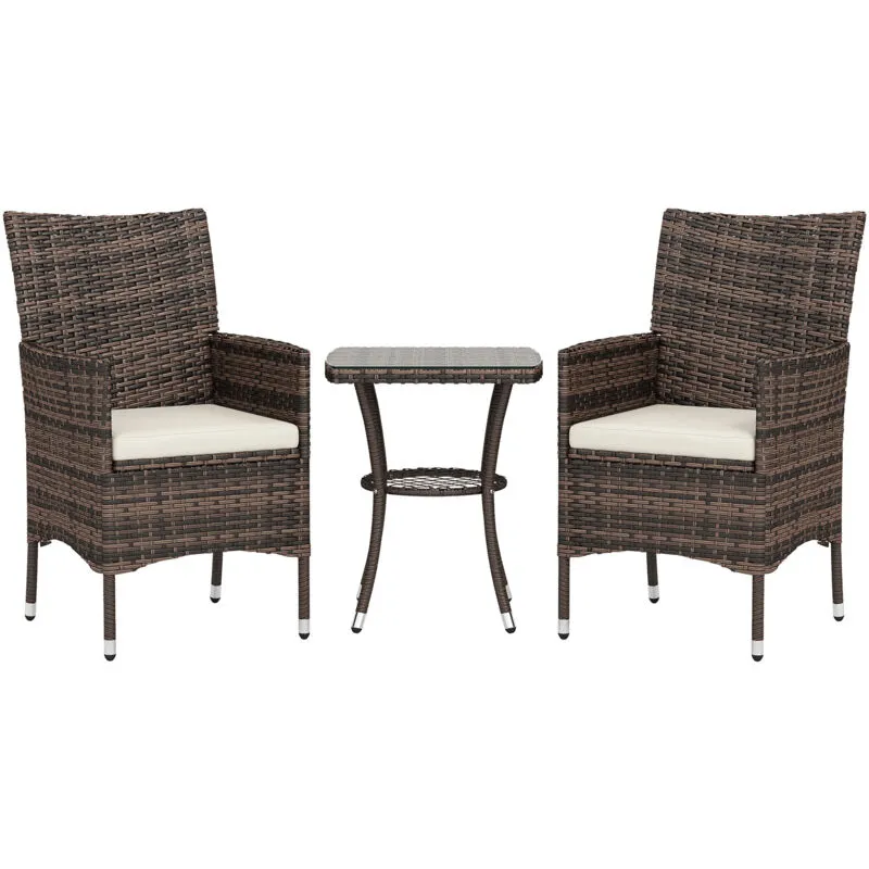 Rattan Bistro Set Garden Chair Table Patio Outdoor Brown - Outsunny