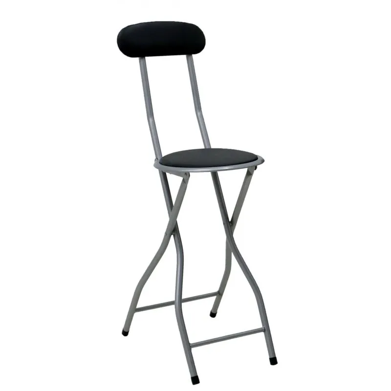 Black Padded Folding High Chair Breakfast Kitchen Bar Stool Seat - Oypla