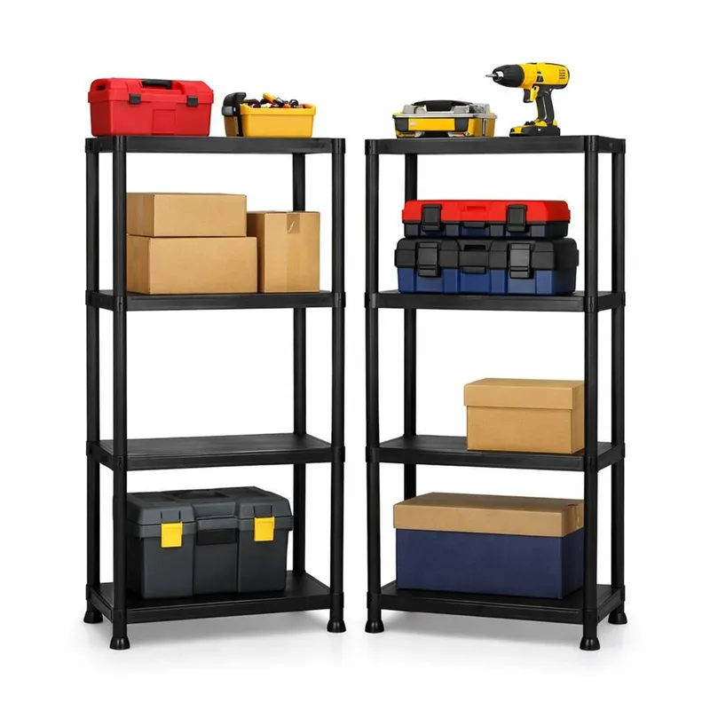 Oypla 2x 4 Tier Plastic Heavy Duty Shelving Racking Unit in Black Black