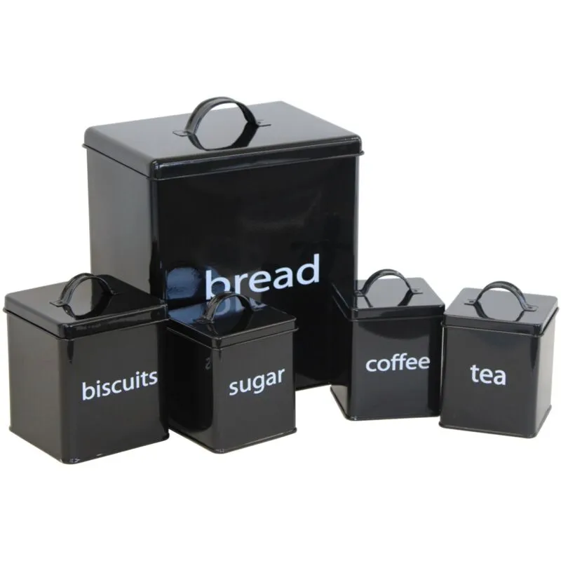 Oypla 5 Piece Metal Kitchen Canister Set in Black Black