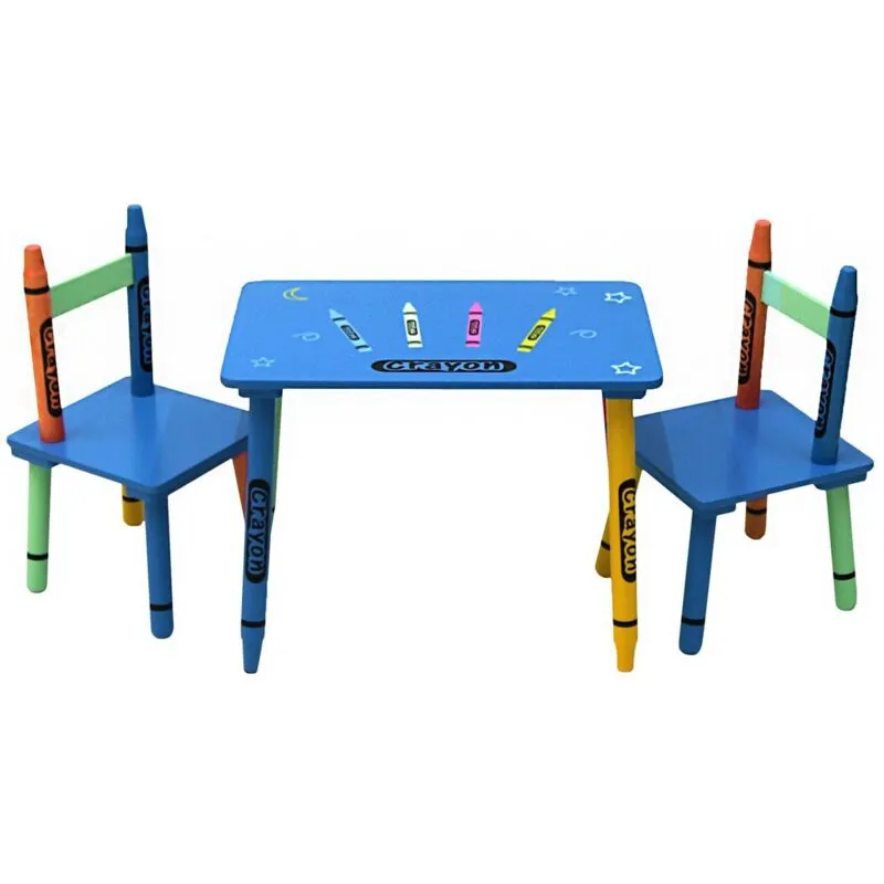 Oypla Childrens Wooden Crayon Table and Chairs Set Kids Room Furniture