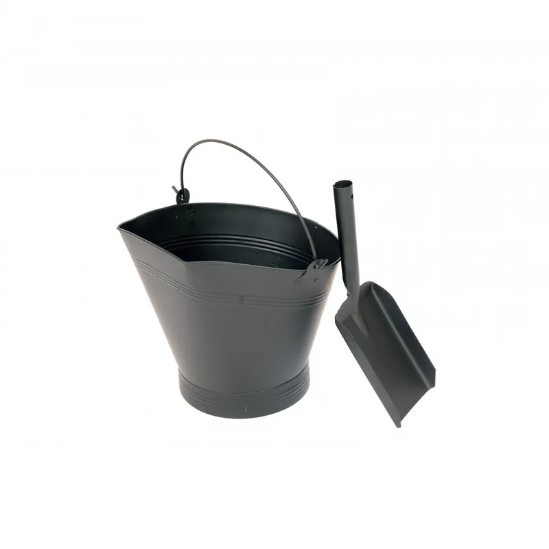 Oypla Fireplace Coal Bucket with Shovel in Black Black