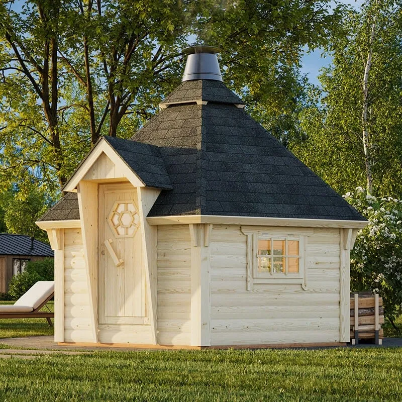 Palmako Eva 3.3m x 3.3m Corner Log Cabin Bbq Hut - Barbecue Hut (44mm)