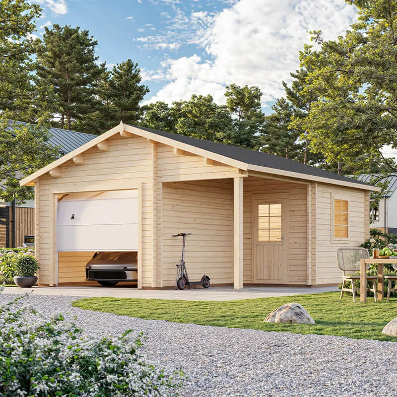 Palmako Roger 5.1m x 5.5m Log Cabin Garage (44mm) - Up and Over Door
