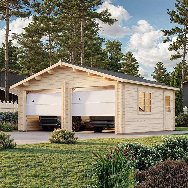 Palmako Roger 5.7m x 5.1m Log Cabin Double Garage (44mm) - Up and Over Door