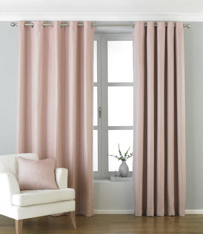 Paoletti Atlantic Twill Woven Eyelet Curtains in Baby Pink Size: 168cm width x 183cm drop - Baby Pink
