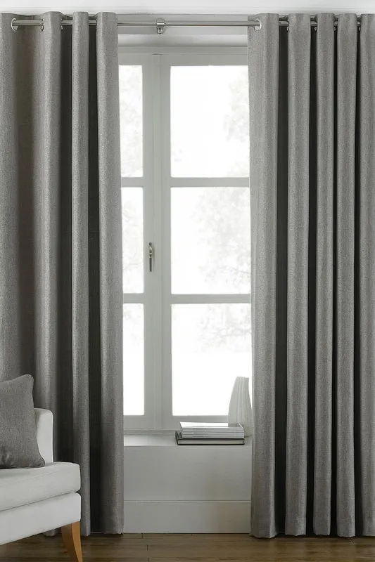 Paoletti Atlantic Twill Woven Eyelet Curtains In Grey - Size 168 Cm X 229 Cm