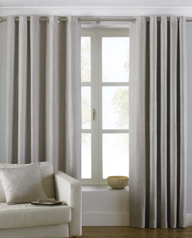 Paoletti Atlantic Twill Woven Eyelet Curtains In Natural - Size 168 Cm X 229 Cm