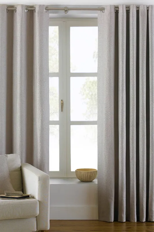 Paoletti Atlantic Twill Woven Eyelet Curtains In Natural - Size 229 Cm X 183 Cm
