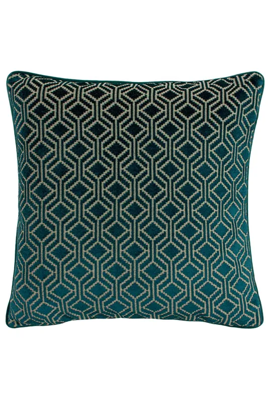 Paoletti Avenue Jacquard Piped Cushion in Teal Size: 45cm x 45cm - Teal - Size: 45cm x 45cm
