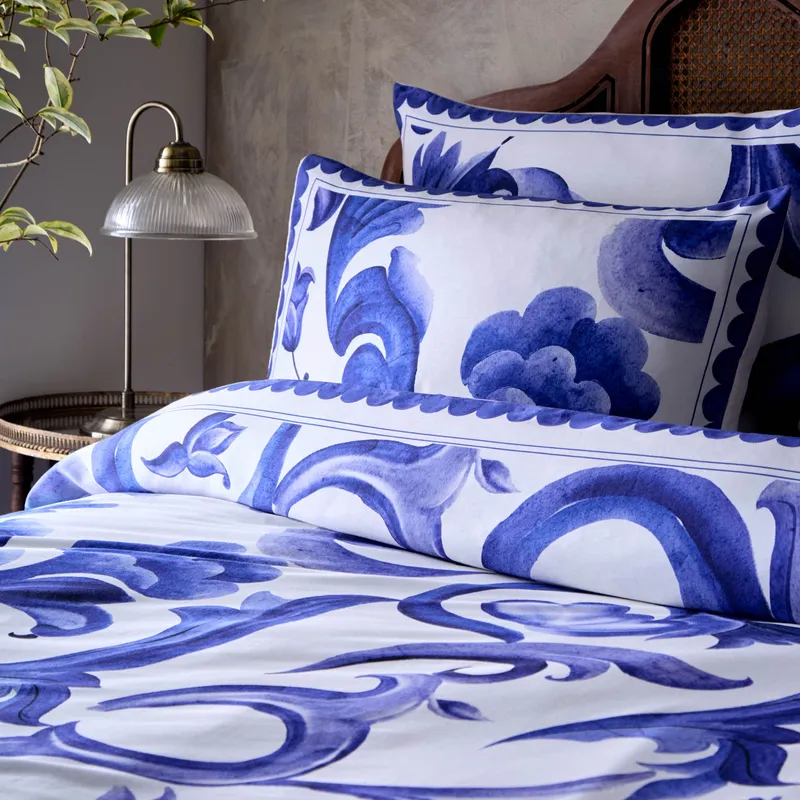 Paoletti Azzuro Printed 100% Cotton Pillowcases in Blue - Blue - Size: One Size