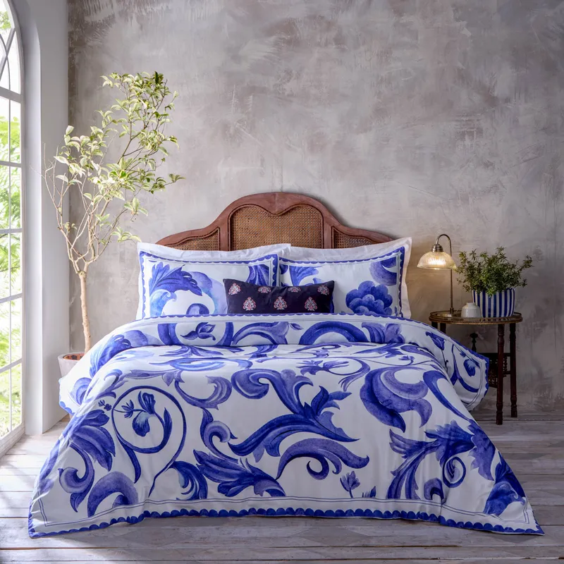 Paoletti Unisex Azzurro Printed 100% Cotton Duvet Cover Set in Blue Size: Super King Blue female