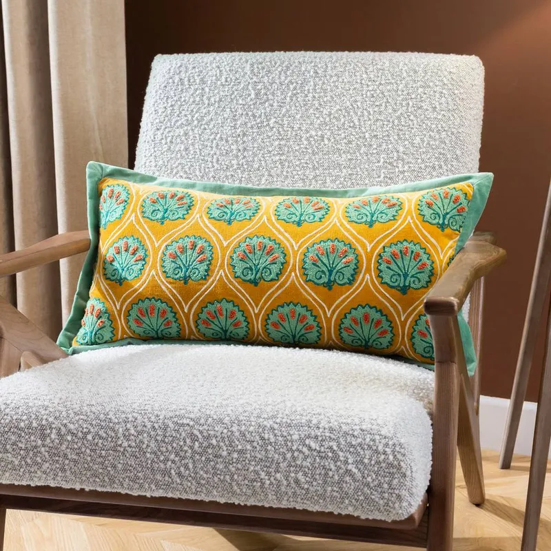 Paoletti Casa Abstract Embroidered Cushion in Yellow - Yellow