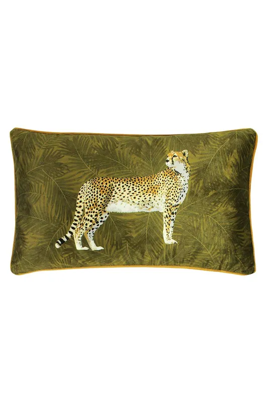 Paoletti Cheetah Forest Printed Velvet Piped Cushion in Green Size: 30cm x 50cm - Green