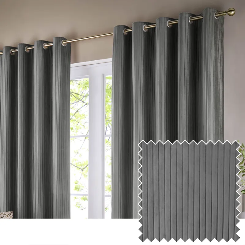 Paoletti Corinthian Velvet Ready Made Eyelet Curtains Grey