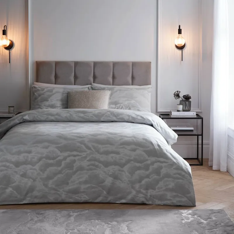 Petunia Grey & Silver Cloud Print Duvet Set, Double