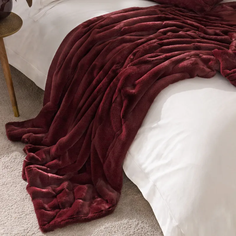 Marlowe Burgundy Faux Fur Throw