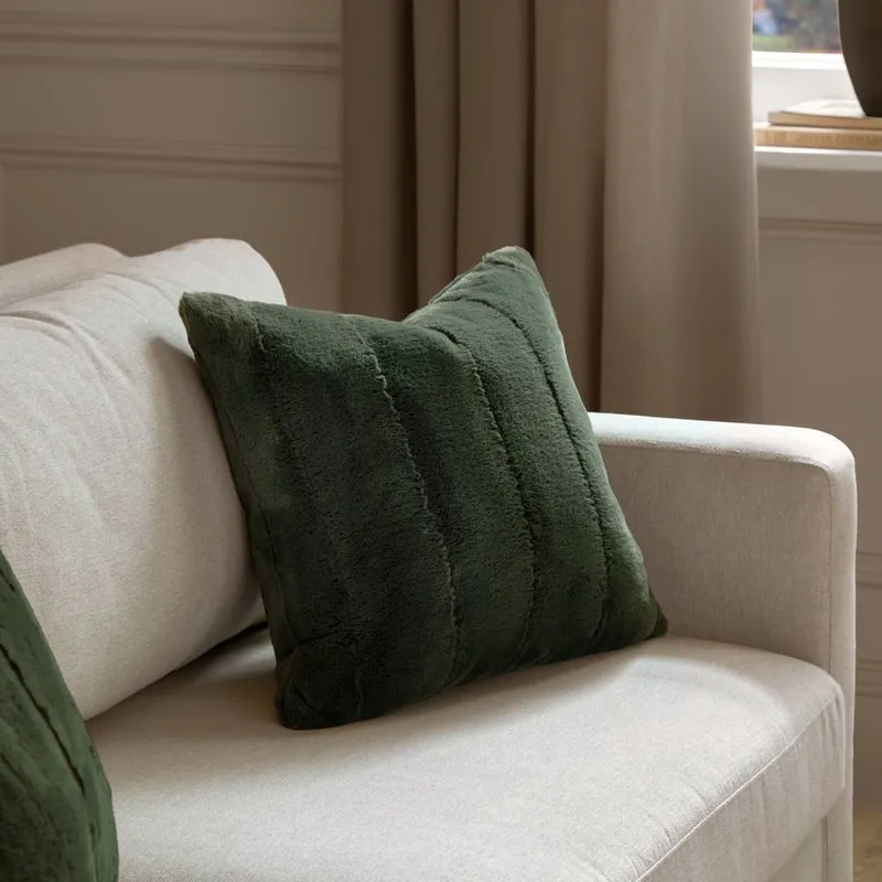 Paoletti Empress Faux Fur Cushion in Dark Green Size: 45cm x 45cm - Dark Green