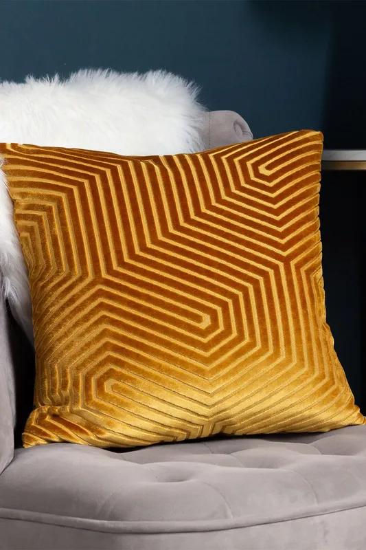 Paoletti Evoke Cut Velvet Cushion in Gold Size: 45 cm x 45 cm Gold 45 cm x 45 cm