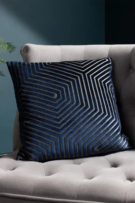 Paoletti Unisex Evoke Cut Velvet Cushion in Navy Size: 45cm x 45cm Navy 45cm x 45cm female