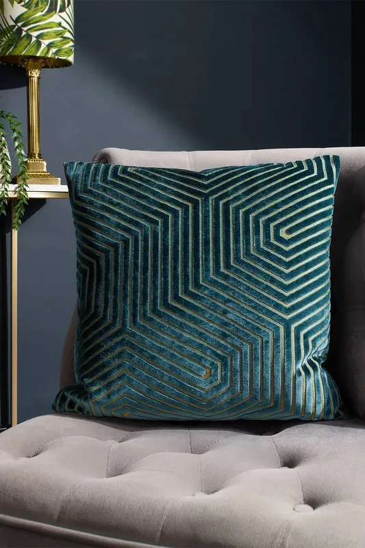 Paoletti Evoke Cut Velvet Cushion in Teal Size: 45cm x 45cm - Teal