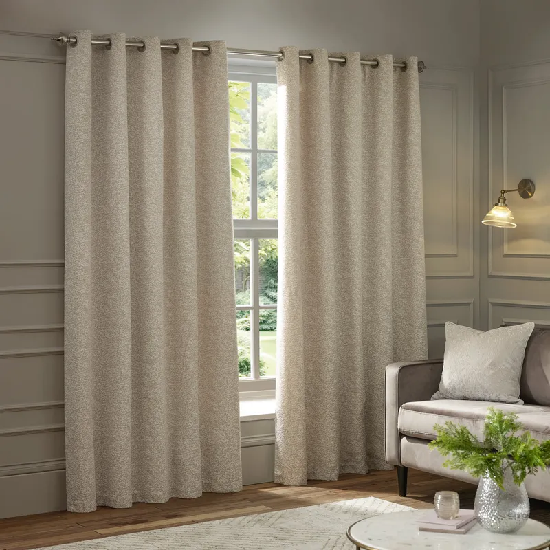 Paoletti Galaxy Velvet Chenille Eyelet Curtain Pair in Ivory Size: 168 cm width x 183 cm drop Ivory