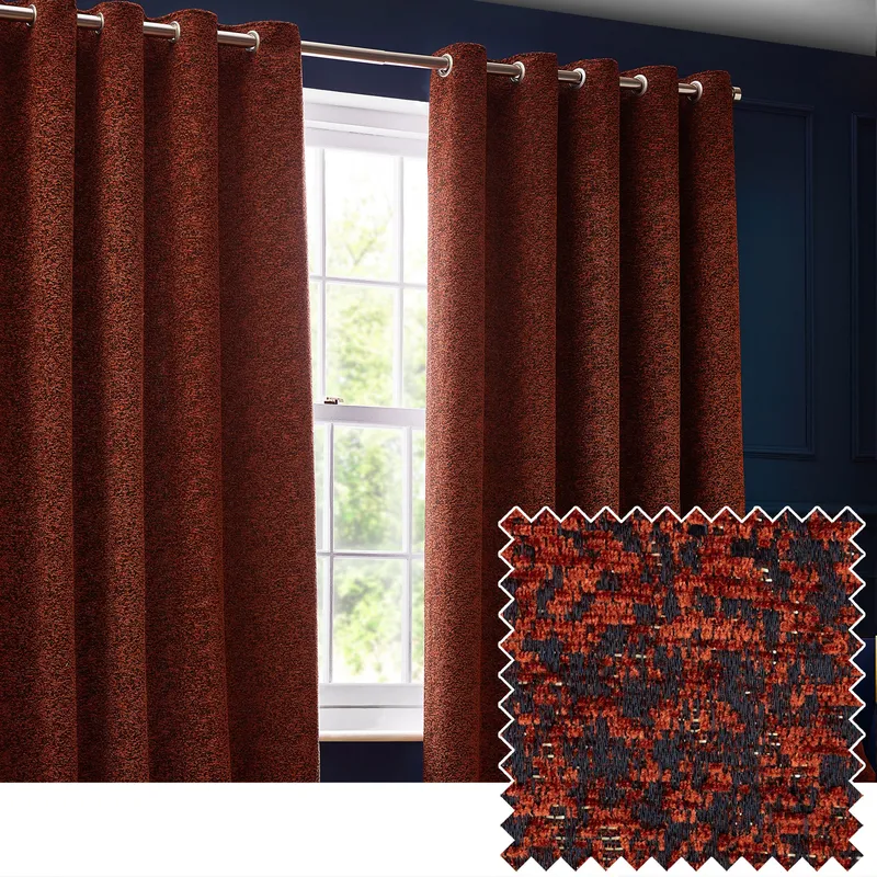 Paoletti Galaxy Velvet Chenille Eyelet Curtain Pair in Copper Size: 229 cm width x 229 cm drop Copper 229 cm width x 229 cm drop