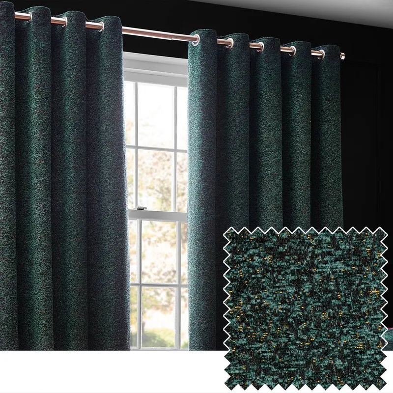 Paoletti Paolleti Galaxy Room Darkening Eyelet Curtains - Green - Size 229 Cm X 137 Cm