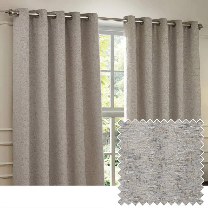 Paoletti Galaxy Velvet Chenille Eyelet Curtain Pair in Silver Size: 229cm width x 183cm drop - Silver