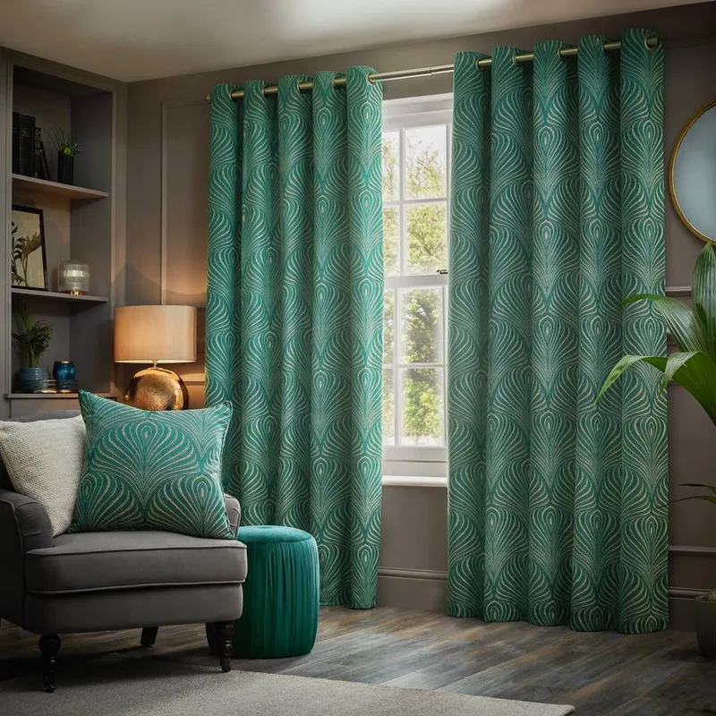 Paoletti Unisex Gatsby Jacquard Eyelet Curtains in Green Size: 117cm width x 137cm drop Green 117cm width x 137cm drop female