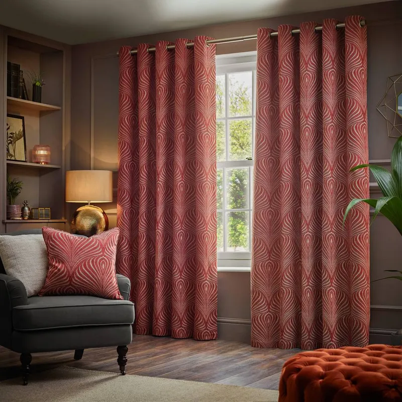 Paoletti Paolleti Gatsby Jacquard Eyelet Curtains - Red - Size 229 Cm X 183 Cm