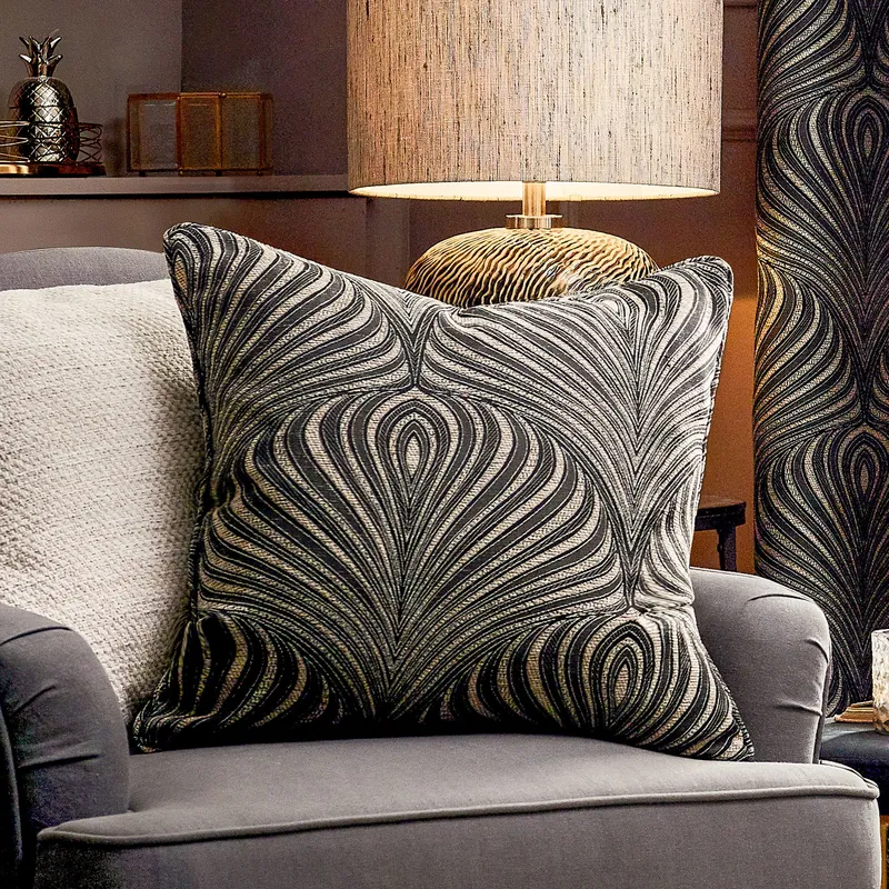 Paoletti Gatsby Jacquard Polyester Filled Cushion in Black Size: 50 cm x 50 cm Black 50 cm x 50 cm