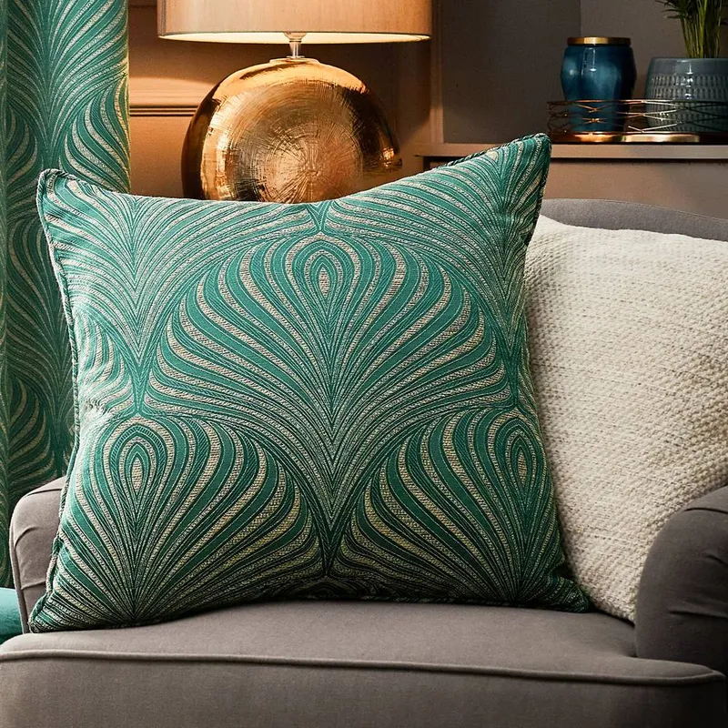 Paoletti Gatsby Jacquard Polyester Filled Cushion in Emerald Size: 50cm x 50cm - Emerald - Size: 50cm x 50cm