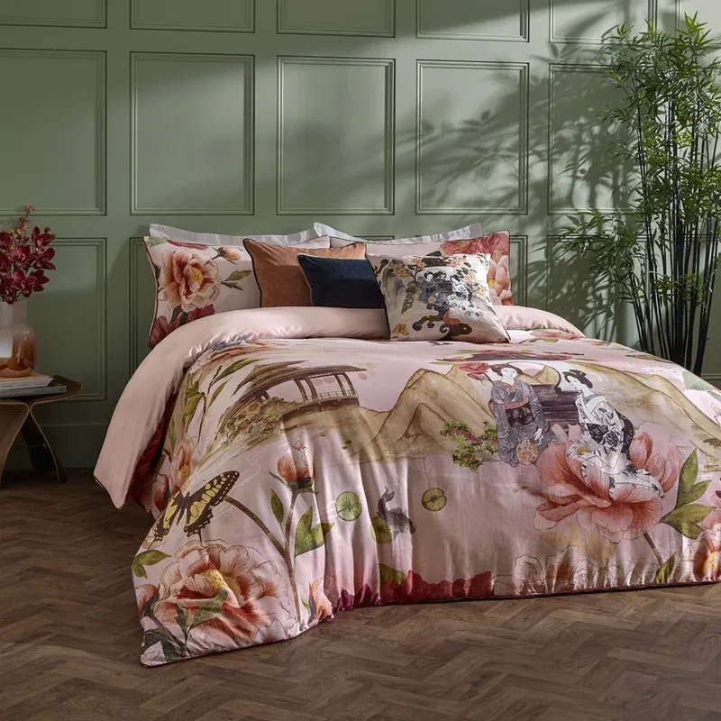 Paoletti Geisha 100% Cotton Duvet Cover Set in Pink Size: Super King - Pink