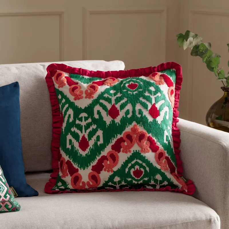 Paoletti Henderson Embroidered 100% Cotton Cushion in Pink Size: 45cm x 45cm - Pink - Size: 45cm x 45cm