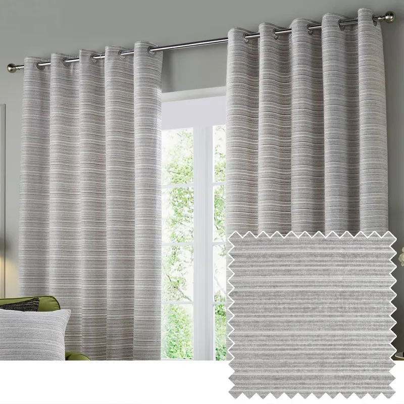 Paoletti Jupiter Chenille Jacquard Eyelet Curtain Pair in Silver Size: 229cm width x 137cm drop - Silver