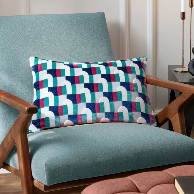 Paoletti Unisex Keela Cut Velvet Geometric Cushion in Blue Blue female