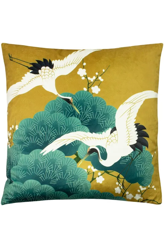 Paoletti Kensho Crane Printed Cushion in Gold Size: 50 cm x 50 cm Gold 50 cm x 50 cm