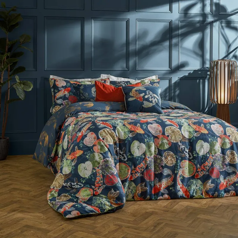 Paoletti Koi Pond Reversible Duvet Cover Set in Blue Size: King - Blue - Size: King