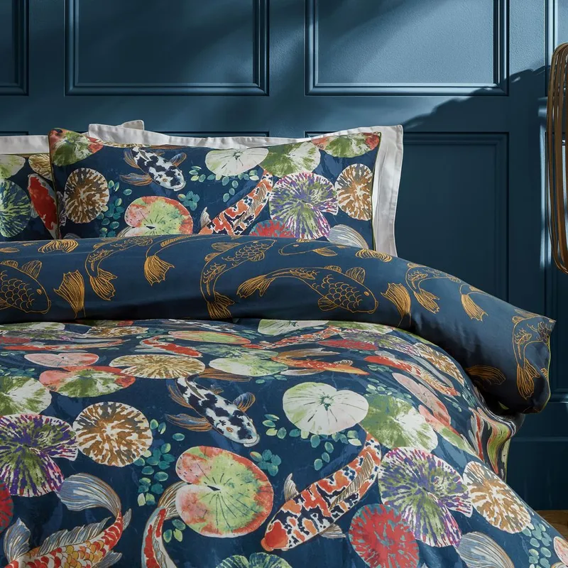 Paoletti Unisex Koi Pond Reversible Pillowcase Pair in Blue Size: Standard Blue female