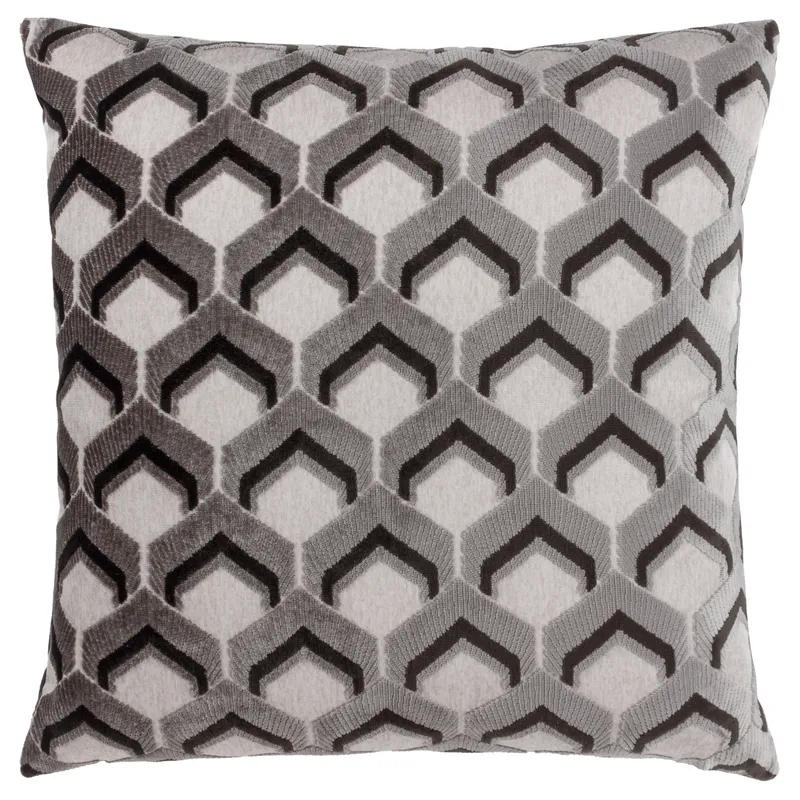 Paoletti Ledbury Geometric Velvet Cushion in Grey Size: 45cm x 45cm - Grey