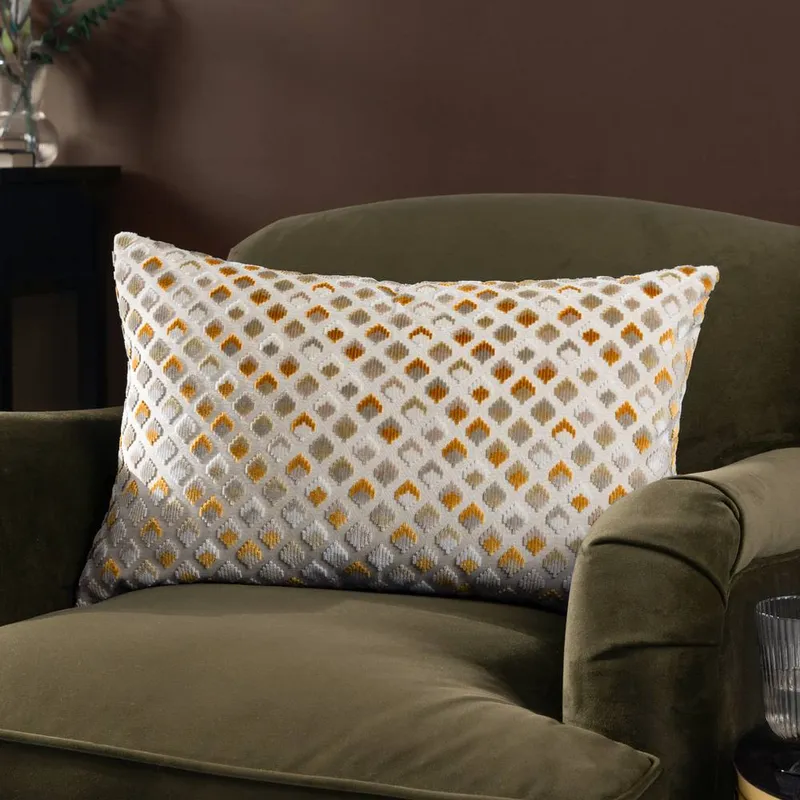 Paoletti Lexington Geometric Velvet Cushion in Gold Size: 40cm x 60cm - Gold - Size: 40cm x 60cm